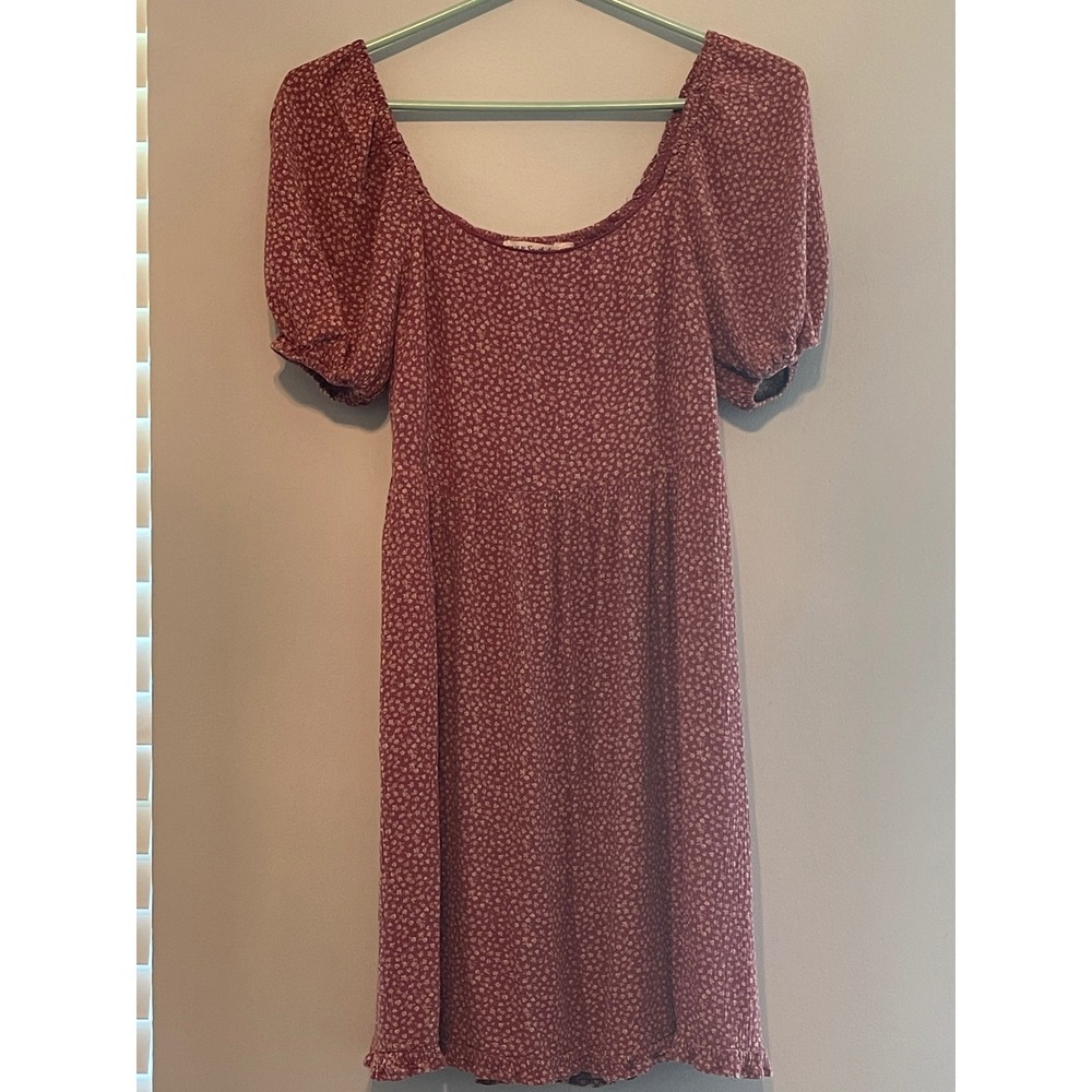 Live To Be Spoiled Red Floral Ditsy Puff Sleeve Square Neck Mini Dress Small